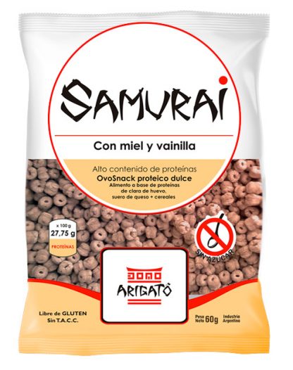 SAMURAI, Cereal Ovoproteico con Miel y Vainilla, 60g, SIN TACC