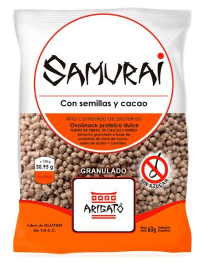 SAMURAI, Cereal ovoproteico con semillas y cacao granulado. SIN TACC. 60g.
