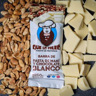 QUE LO PALEO, Barritas de Pasta de Maní y Chocolate BLANCO, 12U de 50g