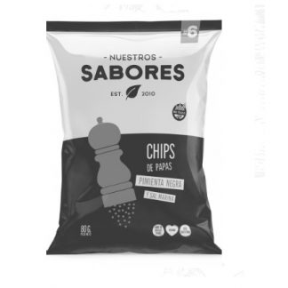 NUESTROS SABORES, Chips de papas con pimienta negra y sal marina. SIN TACC. 80g