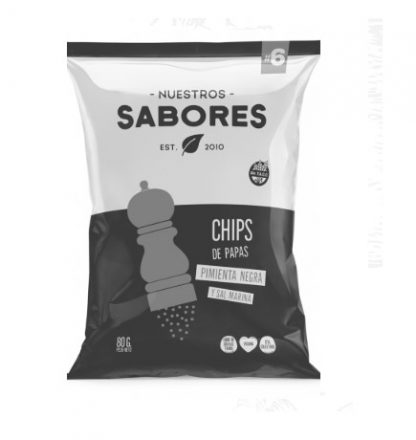 NUESTROS SABORES, Chips de papas con pimienta negra y sal marina. SIN TACC. 80g
