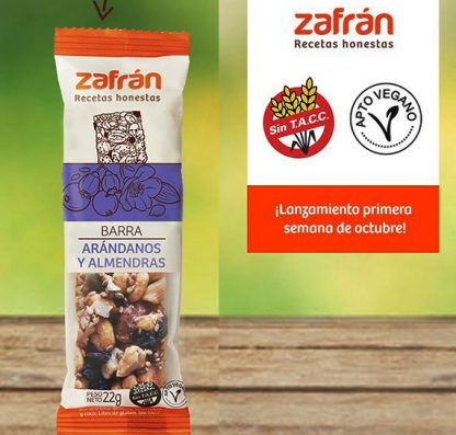 ZAFRAN, Barritas Arándanos y Almendras, 28g, SIN TACC