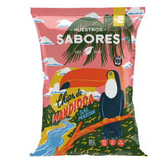 NUESTROS SABORES. Chips Mandioca con Sal marina, 80g, SIN TACC