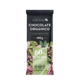 COLONIAL, Barras chocolate ORGANICO 60%, 10u de 100g, SIN TACC