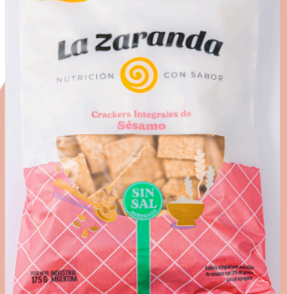 NUEVO! LA ZARANDA, Crackers INTEGRALES SIN SAL sesamo, 175g