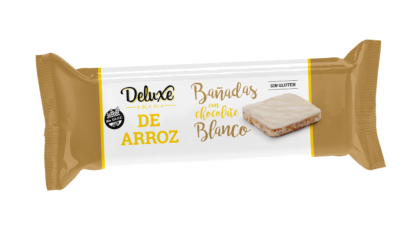 DELUXE, GALLETAS de arroz BAÑADAS en chocolate blanco, SIN TACC