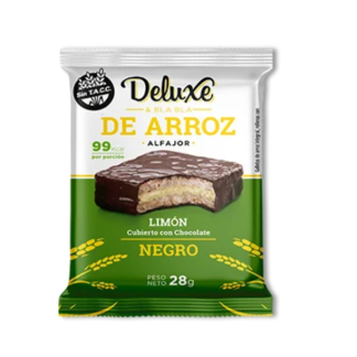 DELUXE, ALFAJORES de arroz con LIMON y baño de chocolate negro, 12u