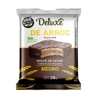 DELUXE, ALFAJORES de arroz con DULCE DE LECHE y baño de chocolate negro, 12u