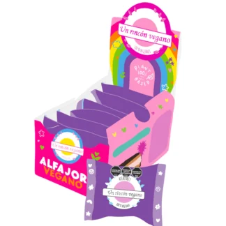 UN RINCON VEGANO, alfajor con crema sabor vainilla y baño de chocolate negro, 6u.