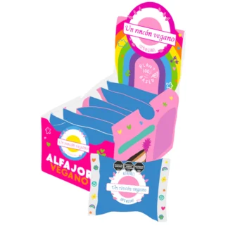 UN RINCON VEGANO, alfajor con crema sabor frutos del bosque y baño de chocolate negro, 6u.