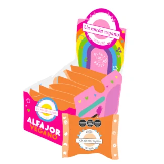 UN RINCON VEGANO, alfajor con crema sabor maní y baño de chocolate negro, 6u.